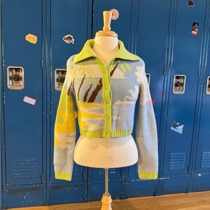 House of Sunny Lime Beach Print Knit Sweater Cardigan